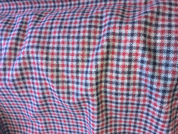 100% WOOL Coat Fabric Blue Grey Red, Gingham Check, Plaid, Soft Italian Material, by 1/2 yard - buklefabrics