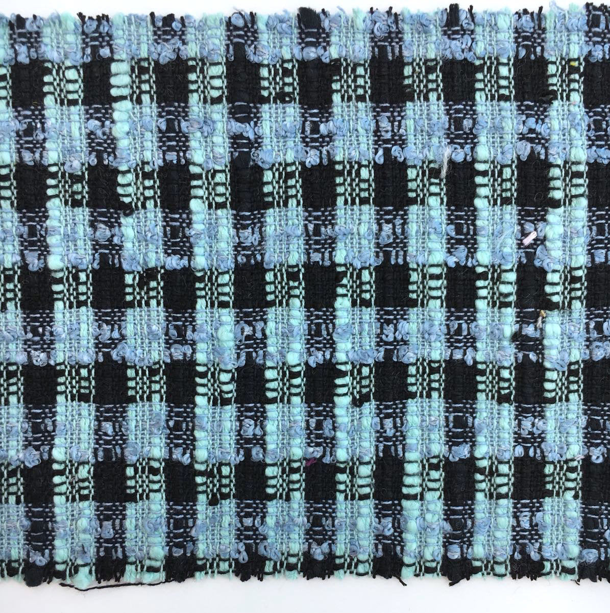 Check BOUCLE Tweed Fabric Blue Black Textured Cotton 1.6 Yard - buklefabrics