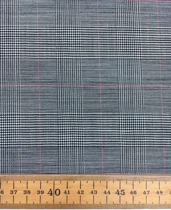 Plaid check WOOL STRETCH fabric grey houndstooth prince of Wales - buklefabrics