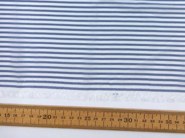 Blue and White Nautical Stripe VISCOSE Fabric by The Yard - buklefabrics