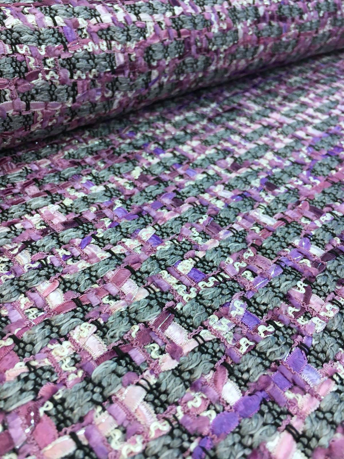 Boucle Tweed Fabric Lilac Gray Purple Multicolor - buklefabrics