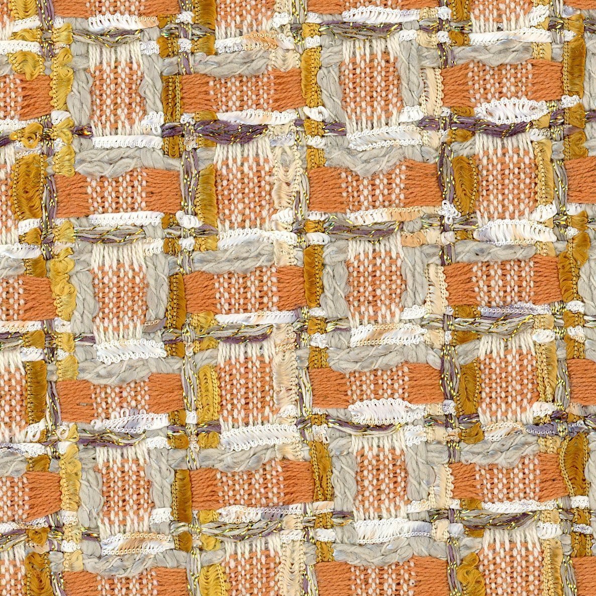 Boucle Tweed fabric Beige Gold plaid check cotton iridescent Lurex 1.6yd - buklefabrics