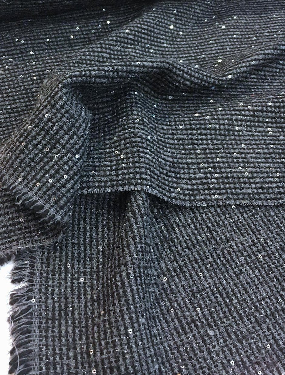 Sequin Boucle Tweed Fabric Iridescent Black - buklefabrics