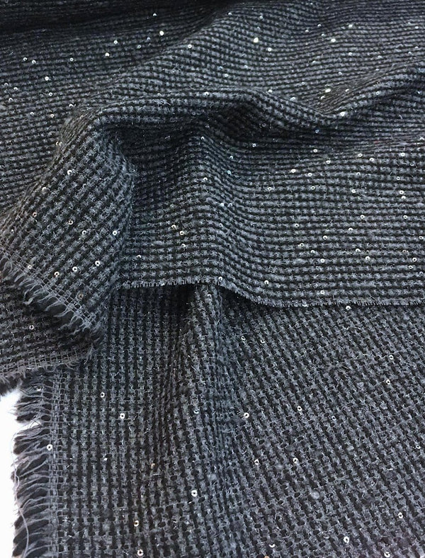 Sequin Boucle Tweed Fabric Iridescent Black - buklefabrics