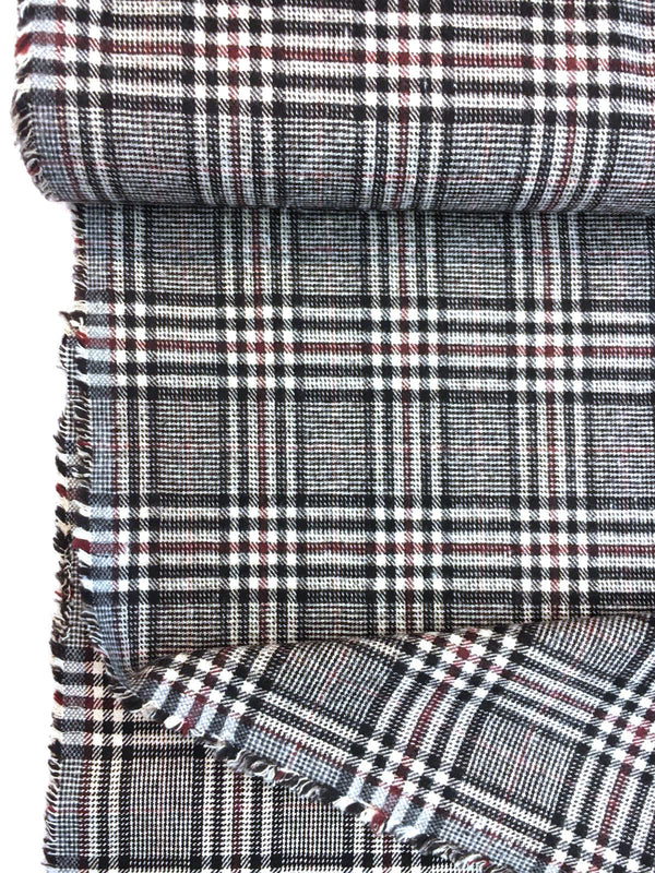 Plaid Check WOOL Fabric Prince of Wales Pattern Houndstooth TWEED - buklefabrics