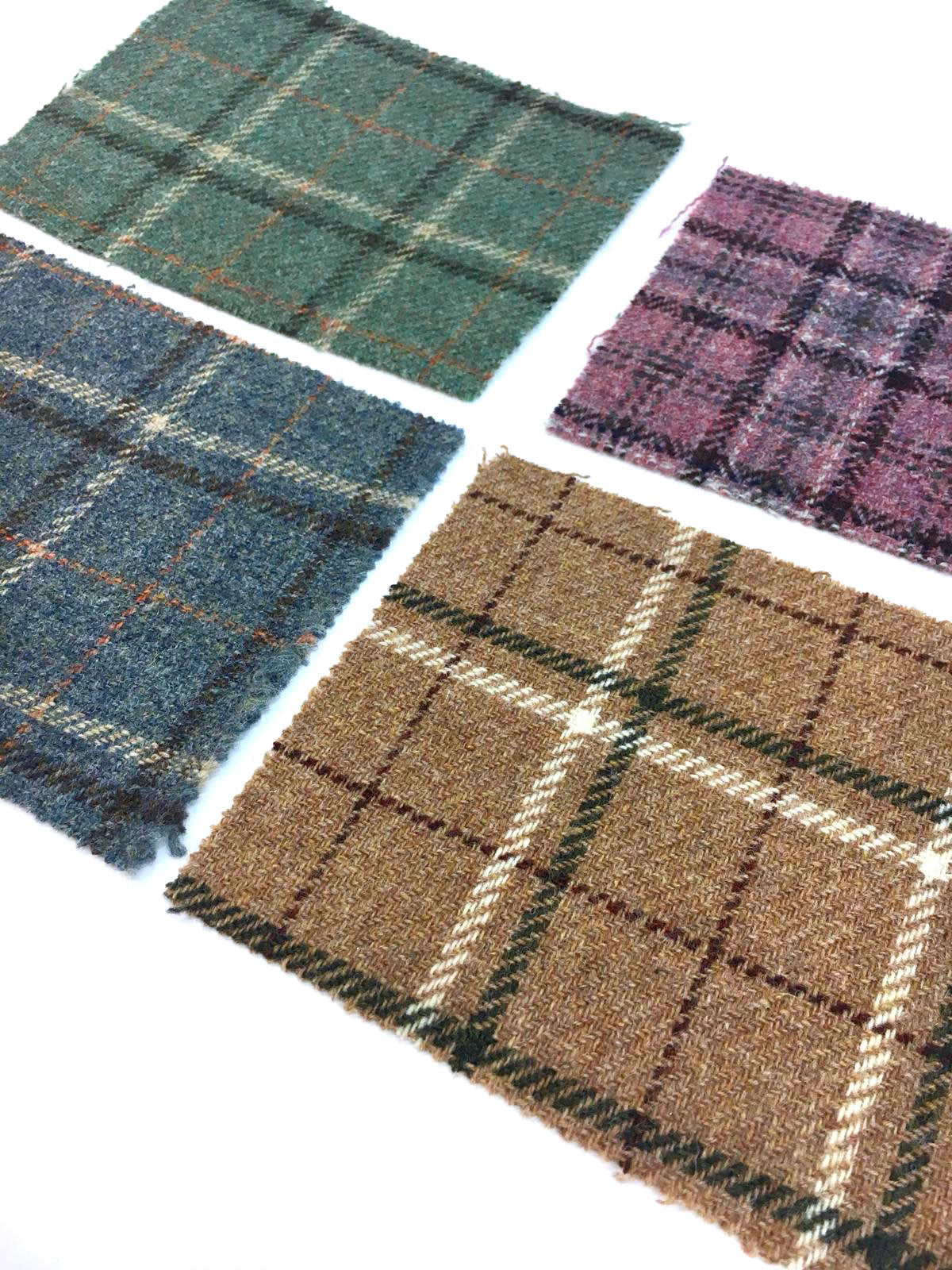 Tartan Plaid Check WOOL Fabric TWEED Brown White Green by 1.6 Yard - buklefabrics