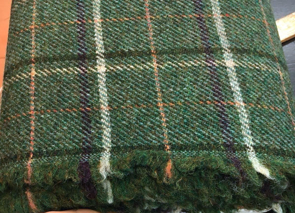 100% Wool Tweed Fabric Tartan Plaid Check Green - buklefabrics