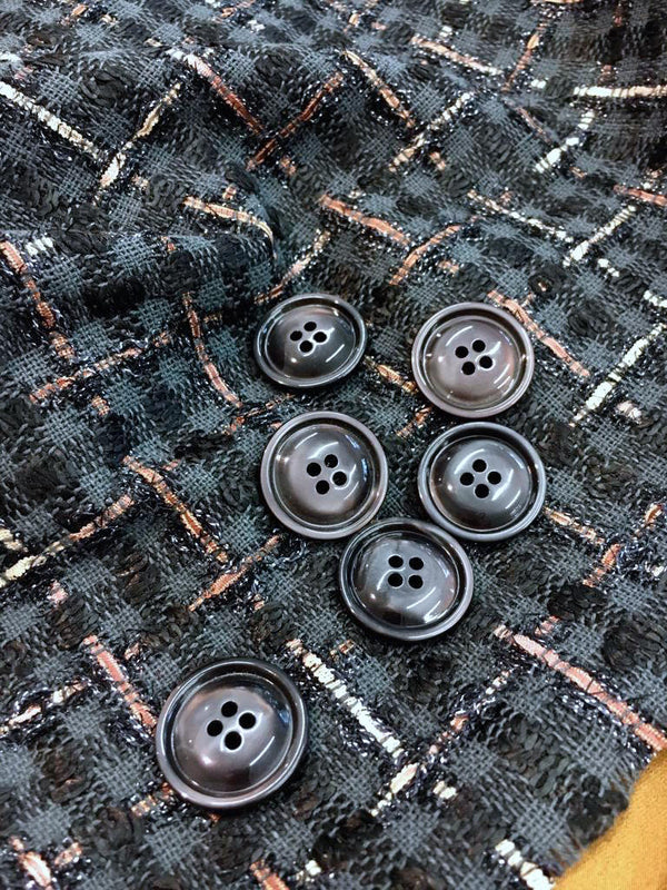 Black BOUCLE TWEED fabric check pattern cotton blend jacket material - buklefabrics