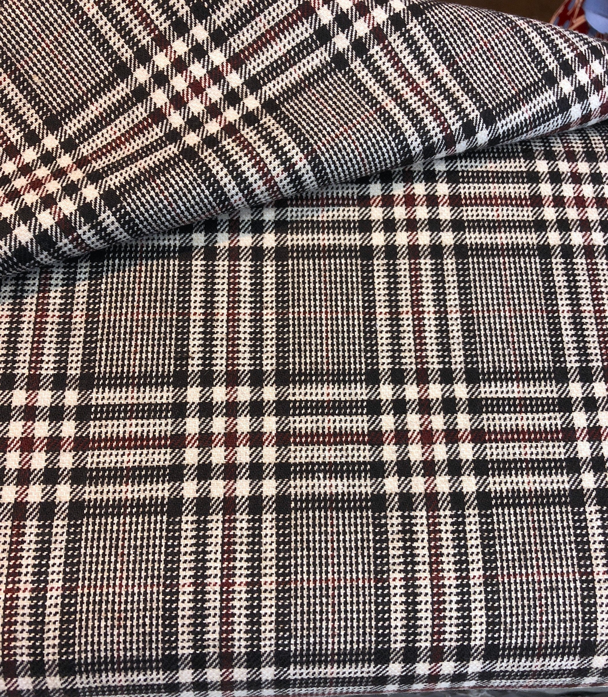 Tartan Plaid Check WOOL Fabric Brown Beige Suiting Material - buklefabrics