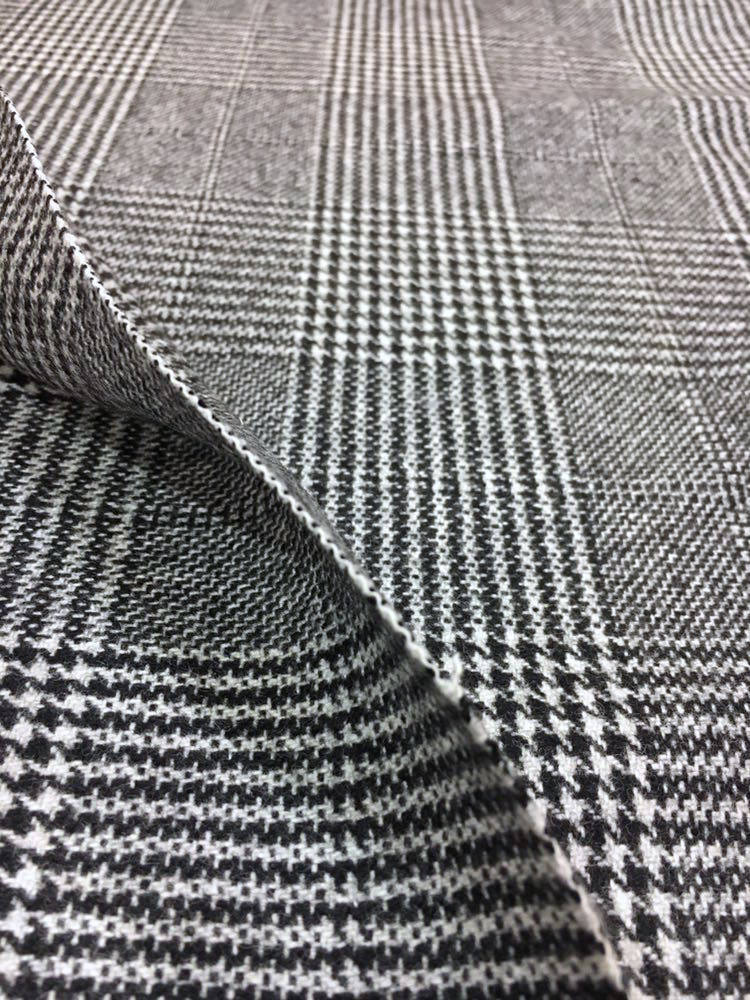 Plaid check WOOL coat fabric grey houndstooth tweed prince of wales pattern - buklefabrics