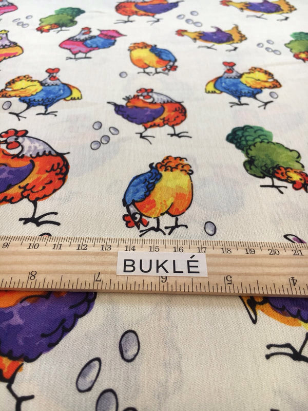 100% Silk Chiffon fabric chicken printed beige dress material - buklefabrics