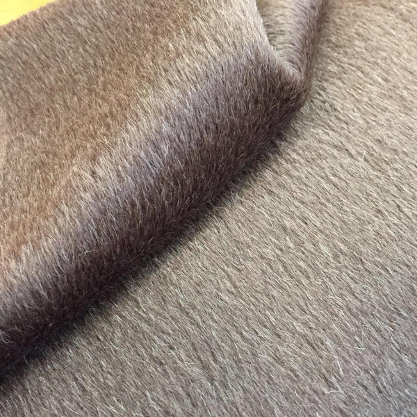 LLAMA hair WOOL fabric coat sewing material long pile beige brown - buklefabrics