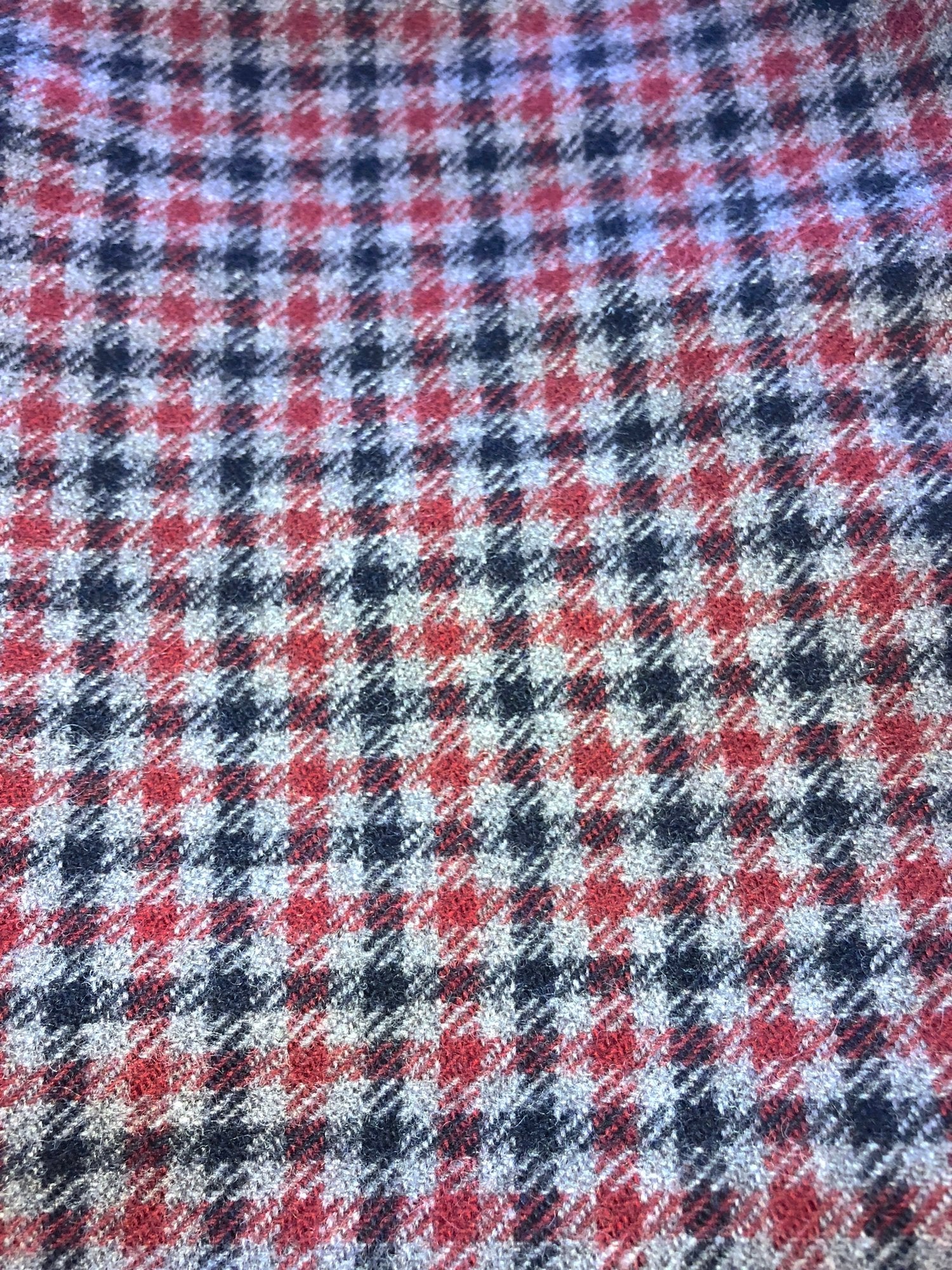 100% WOOL Coat Fabric Blue Grey Red, Gingham Check, Plaid, Soft Italian Material, by 1/2 yard - buklefabrics