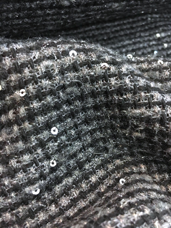 Sequin Boucle Tweed Fabric Iridescent Black - buklefabrics