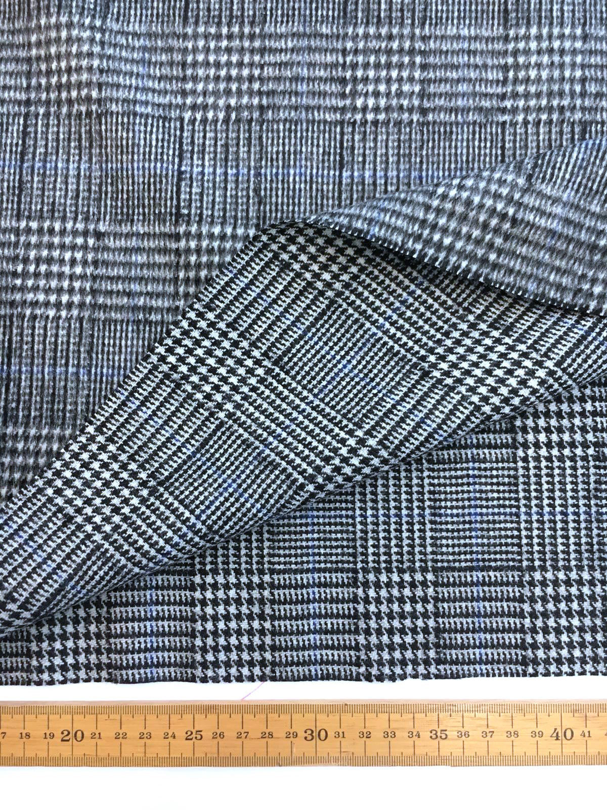 Winter Coat Wool Fabric STRETCH Plaid Check Prince of Wales Houndstooth - buklefabrics