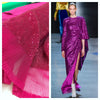 Sequins on Pleated Tulle Fabric in Fuchsia Raspberry - Novelty Prom Material - buklefabrics