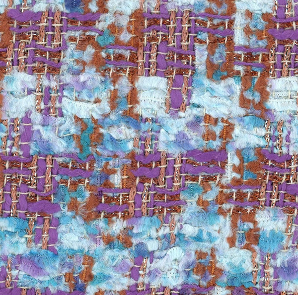 Boucle Tweed Fabric Blue Brown Purple Houndstooth Check 1.6 yd - buklefabrics