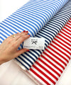 Blue and White Nautical Stripe COTTON Fabric Spandex Lycra Stretch - buklefabrics