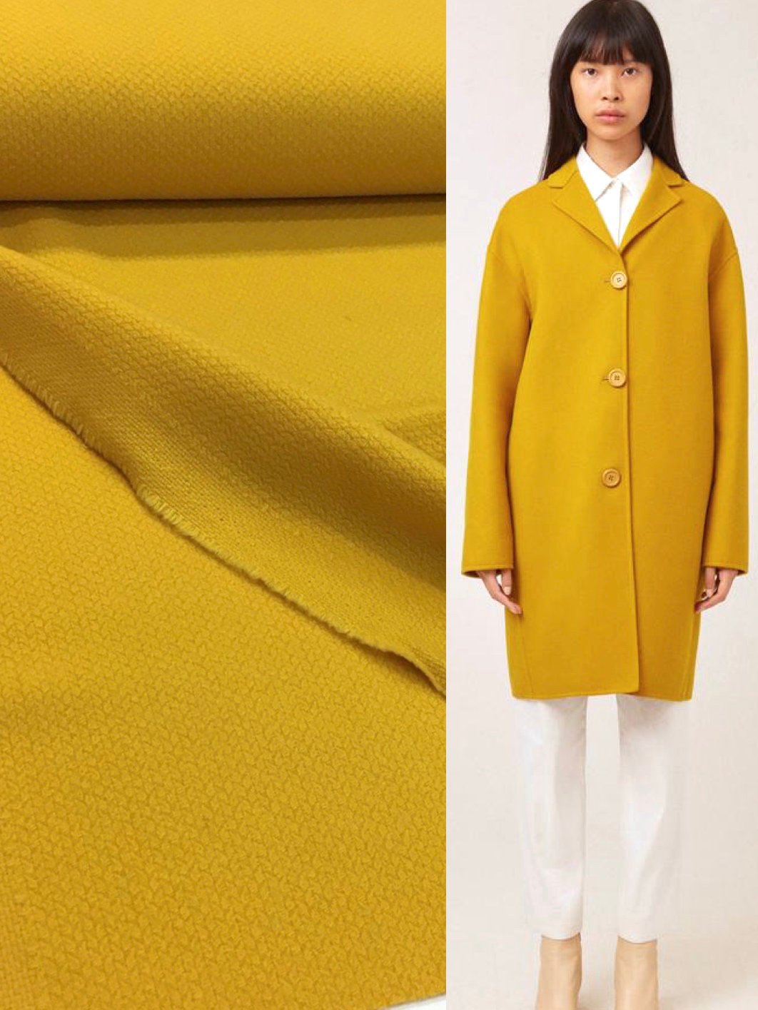 Yellow Boucle Wool Fabric by UNGARO Textured Overcoat Tweed - buklefabrics