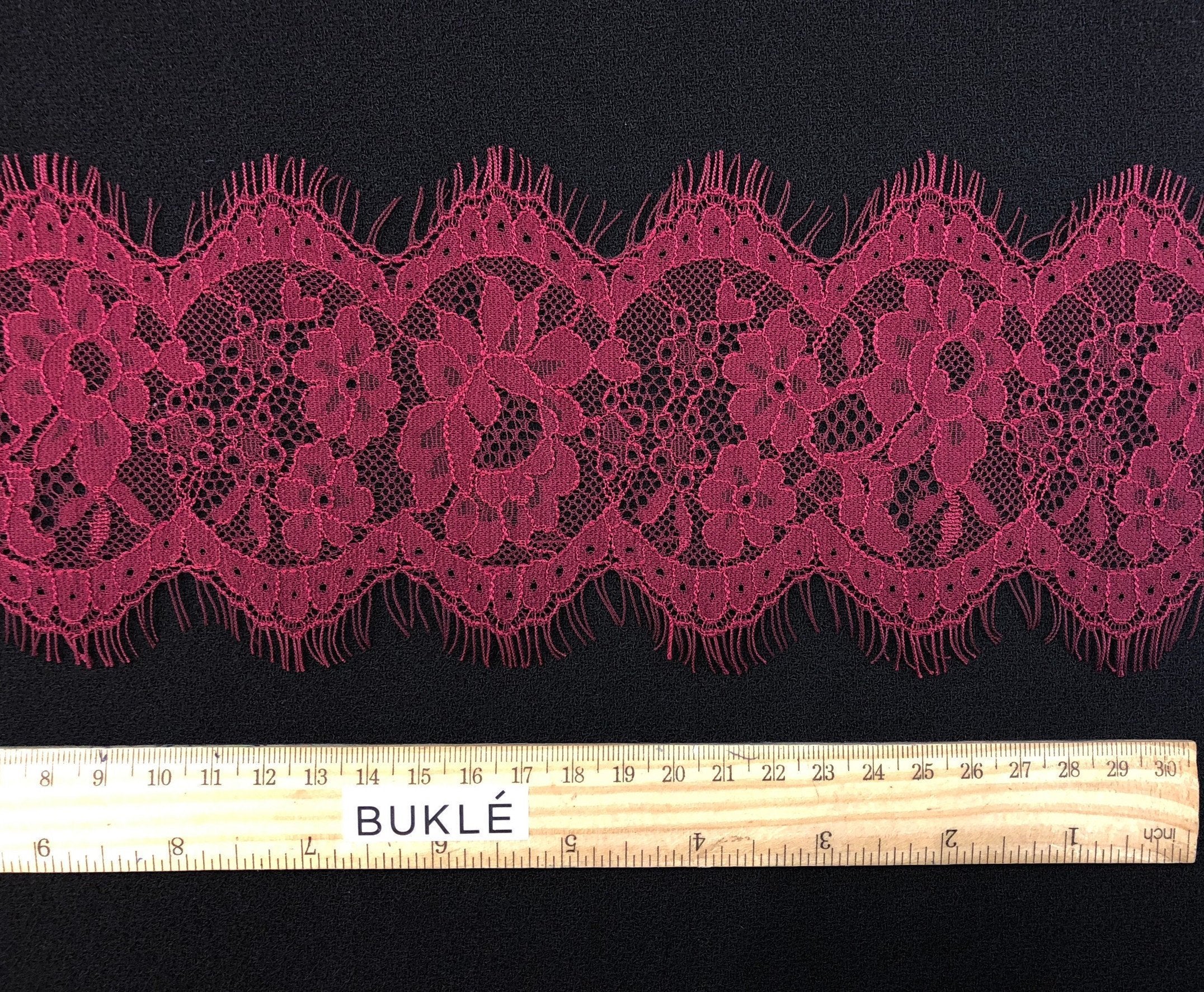 Burgundy Lace Trim French Chantilly Cord Dress Trimming - buklefabrics