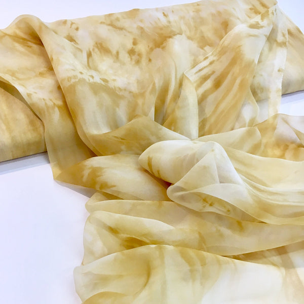 Lightweight Chiffon SILK fabric gold yellow tie dye voile - buklefabrics