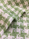 BOUCLE Tweed Fabric Green White Houndstooth Check Sewing Material Jacket Length 1.7 YARD - buklefabrics