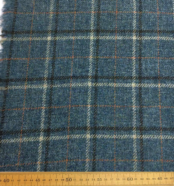 100% WOOL Fabric Blue Tartan Plaid Check Tweed - buklefabrics