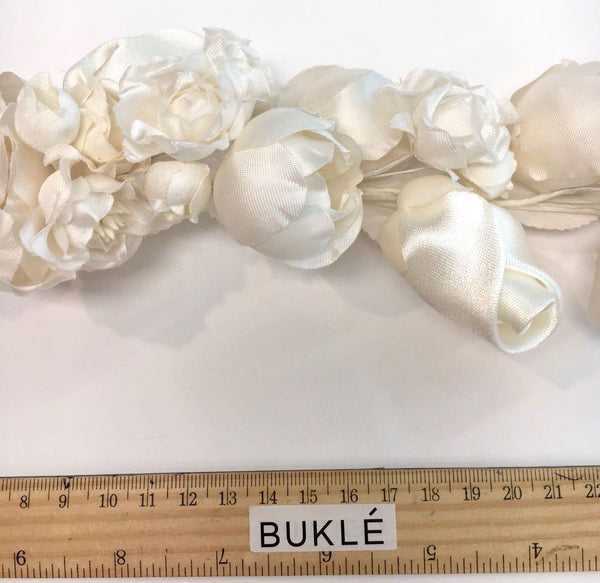 SILK flower sash bridal wedding dress accessory white millinery brooch - buklefabrics