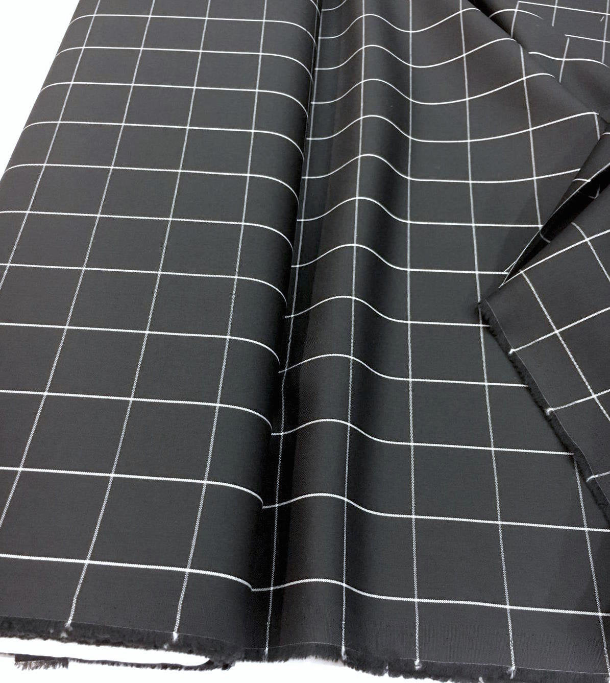 Check Fabric Black WOOL White Windowpane Suit Dress Material - buklefabrics