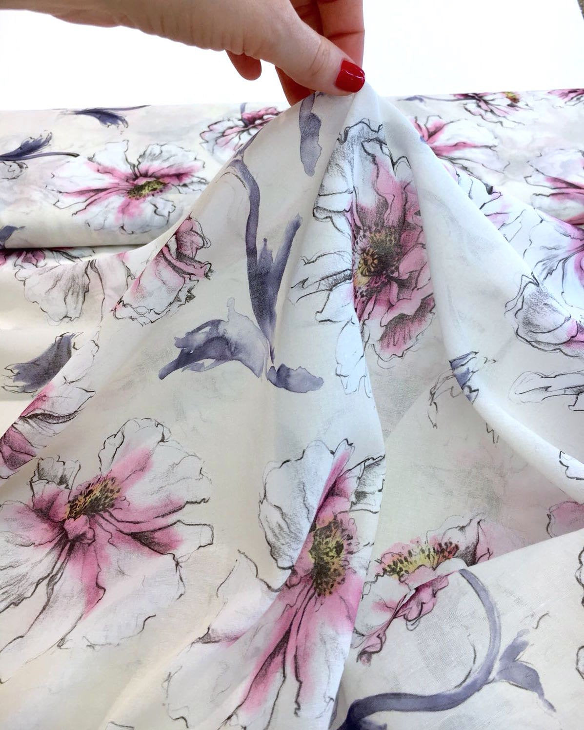 Floral COTTON VOILE fabric by UNGARO white lightweight batiste - buklefabrics