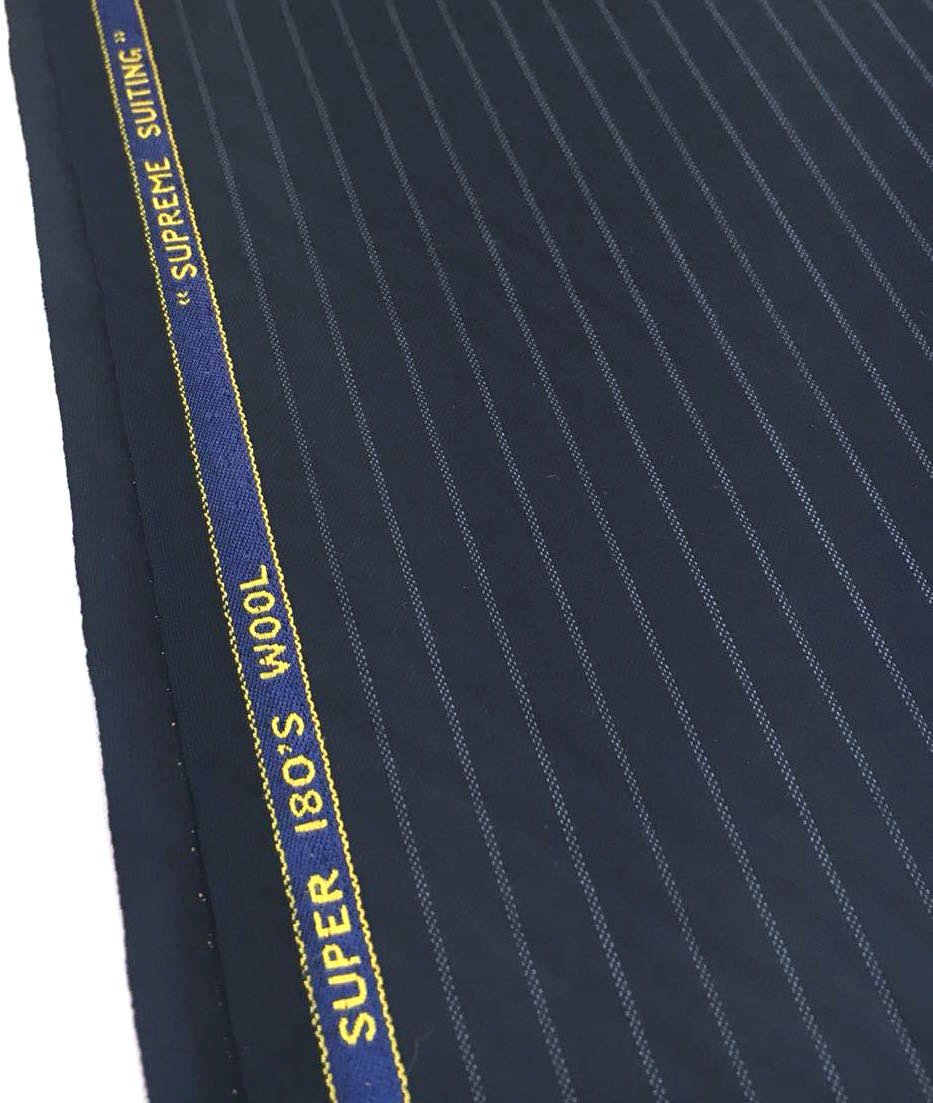 Fine 100% WOOL Fabric Striped Dark Navy Super 180s Suiting Material - buklefabrics