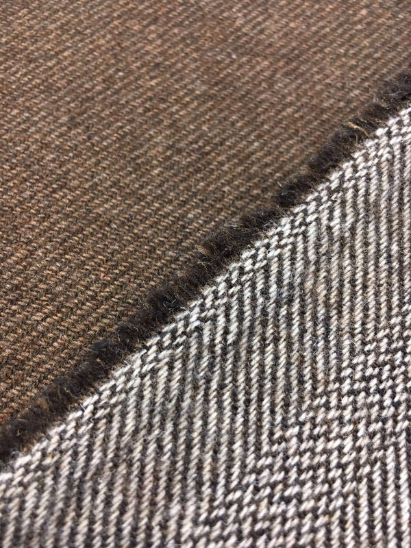 CASHMERE WOOL Coat Fabric Brown Herringbone Tweed Double Face 1.42yd - buklefabrics