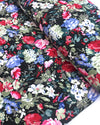 Black COTTON Floral Fabric Rose Blue Flower Print STRETCH - buklefabrics