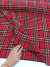 Tartan Plaid Check WOOL Fabric Red White Multicolor Textured 1.4 Yard - buklefabrics