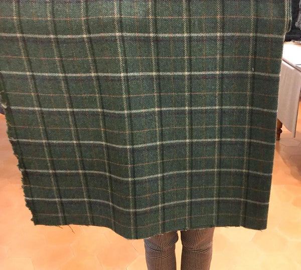 100% Wool Tweed Fabric Tartan Plaid Check Green - buklefabrics