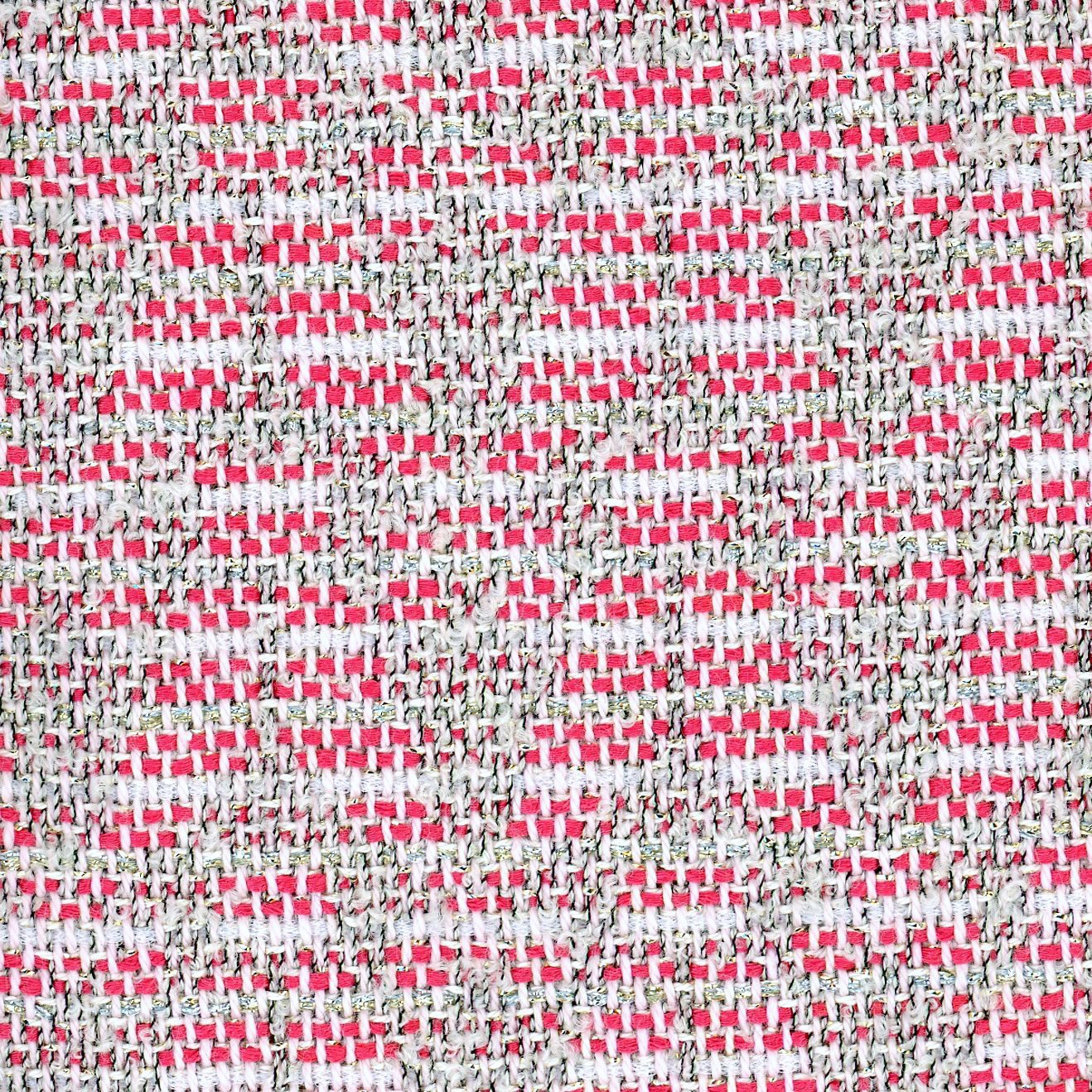 Boucle TWEED fabric red white stripe gold diamond pattern 1.6yd - buklefabrics