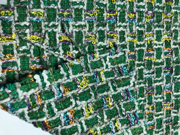 Boucle Fabric Emerald Green Multicolour Tweed 1.6 yd - buklefabrics