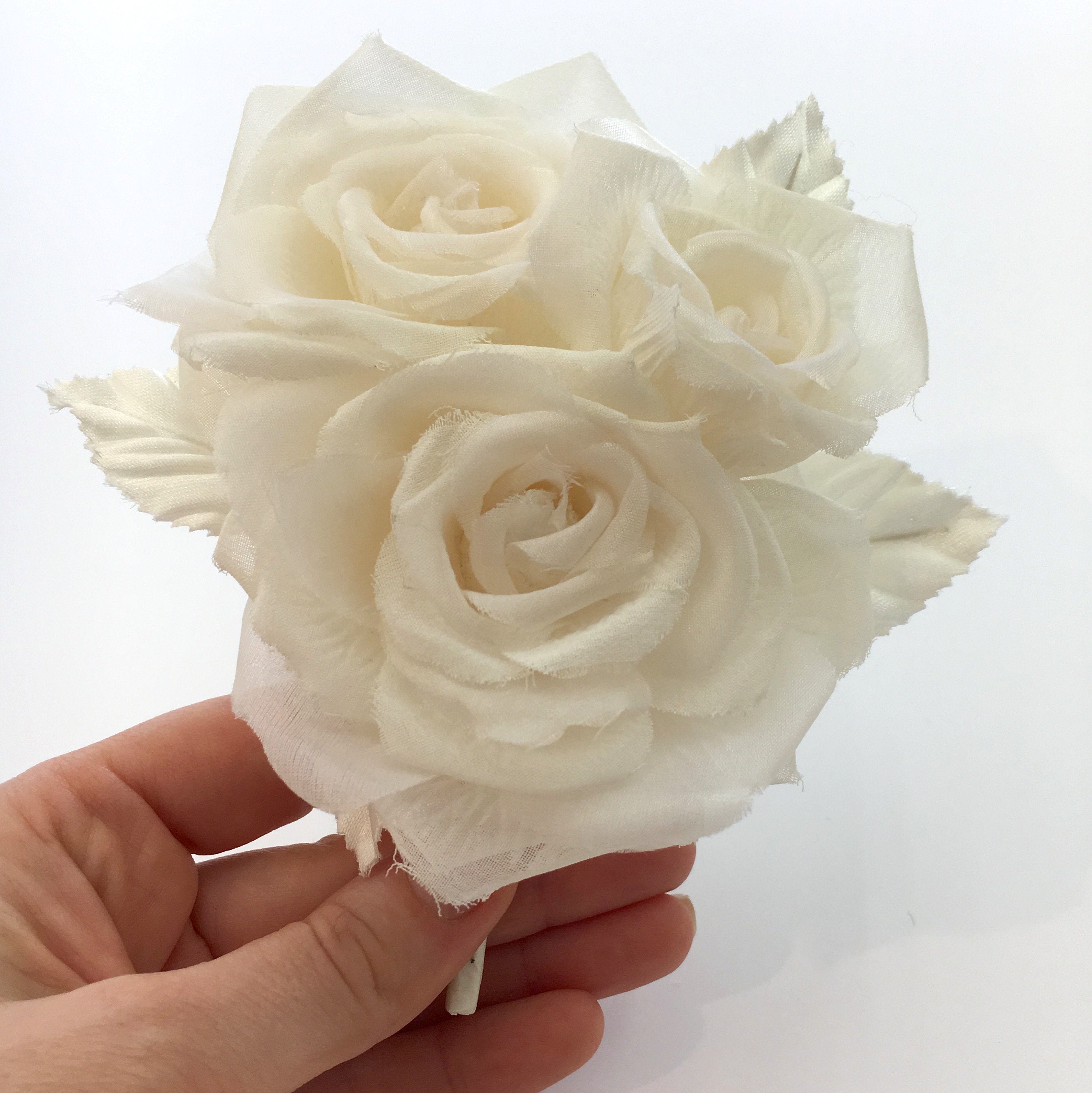 SILK Hair flower white bridal wedding dress accessory millinery brooch - buklefabrics