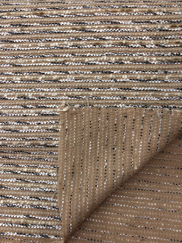 Beige Boucle Tweed Fabric with Black and White Stripe Accents - buklefabrics