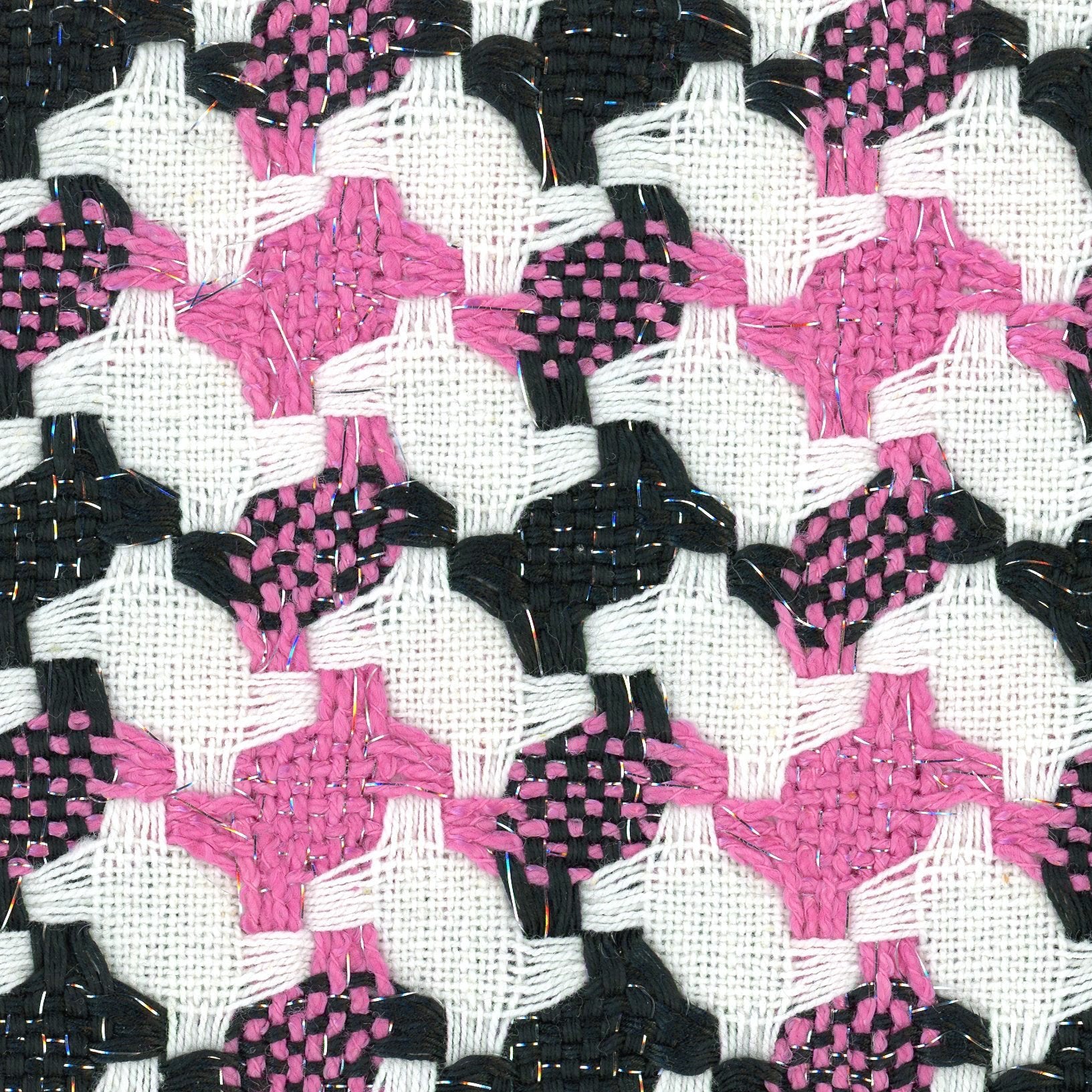 Large Houndstooth Boucle Tweed Fabric Pink White Black 1.6 yard - buklefabrics