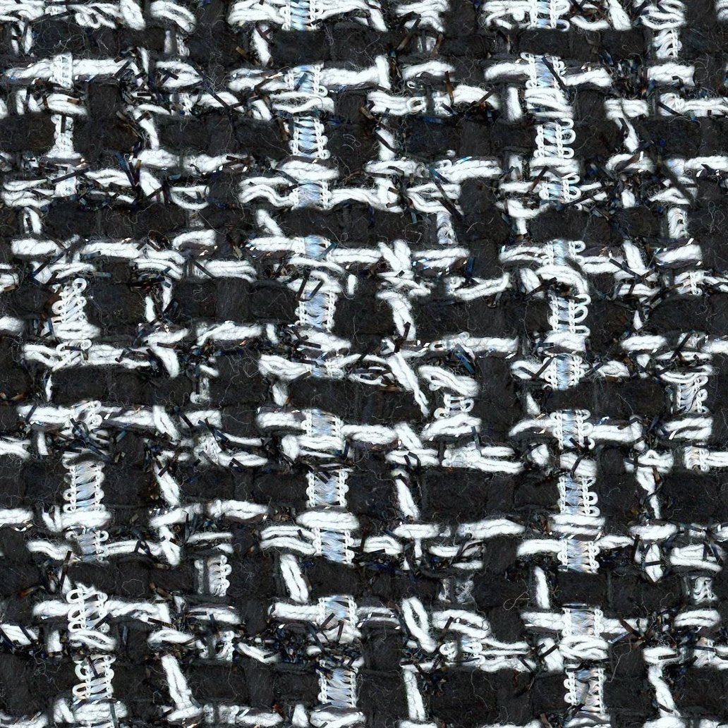 Elegant Black & White Boucle Tweed Fabric Silk and Lurex 1.6yd - buklefabrics