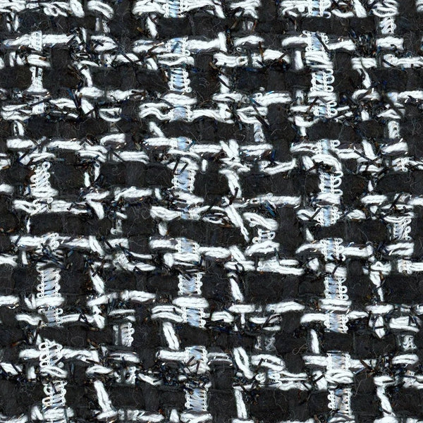 Elegant Black & White Boucle Tweed Fabric Silk and Lurex 1.6yd - buklefabrics