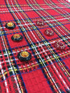 Tartan Plaid Check WOOL Fabric Red White Multicolor Textured 1.4 Yard - buklefabrics