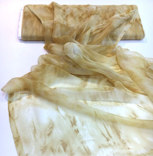 Lightweight Chiffon SILK fabric gold yellow tie dye voile - buklefabrics