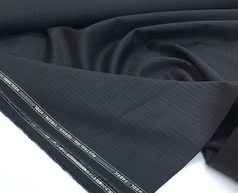 Fine Merino grey WOOL Fabric striped British quality suit material - buklefabrics