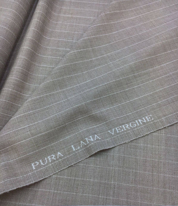 100% Virgin Wool Fabric Beige Grey White Striped Suit Material - buklefabrics