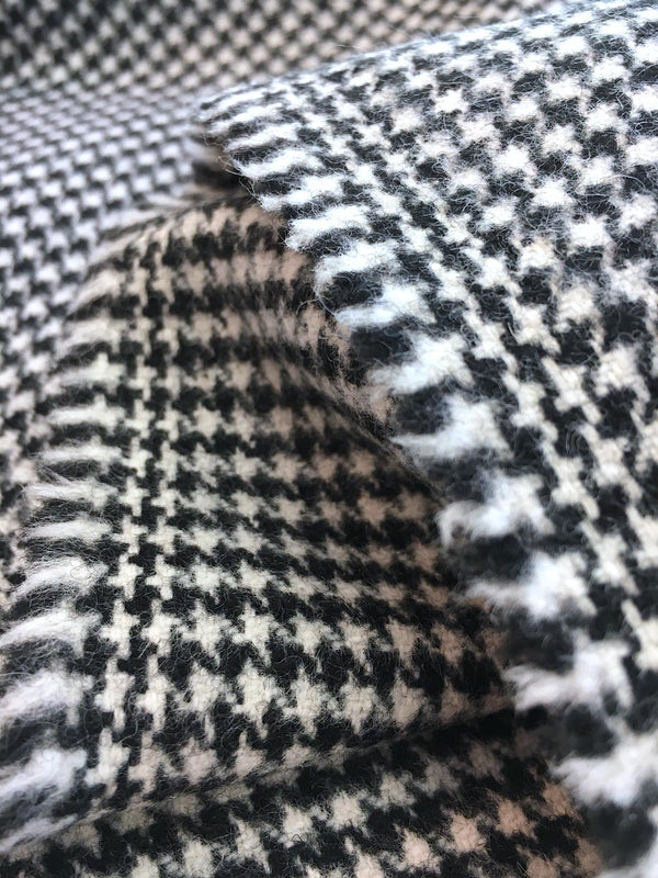 Houndstooth Wool suiting fabric stretch tweed with Lycra / Spandex - buklefabrics