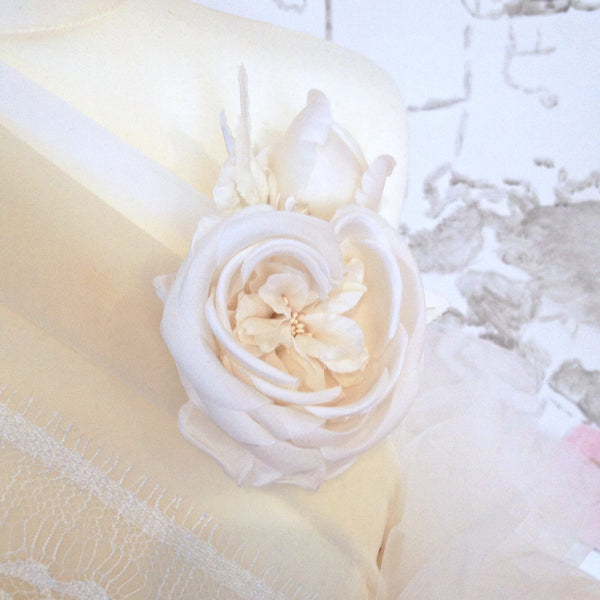 Bridal Hair Flower Hair Pin Silk Flower Bridal Dress Flower Wedding Dress Flower Silk Flower Corsage Bridal Hair Headpiece Silk Rose Flower - buklefabrics