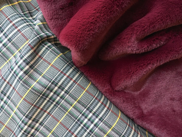 Tartan Plaid Check Fabric 100% WOOL Multicolor with Burgundy Yellow Overcheck - buklefabrics