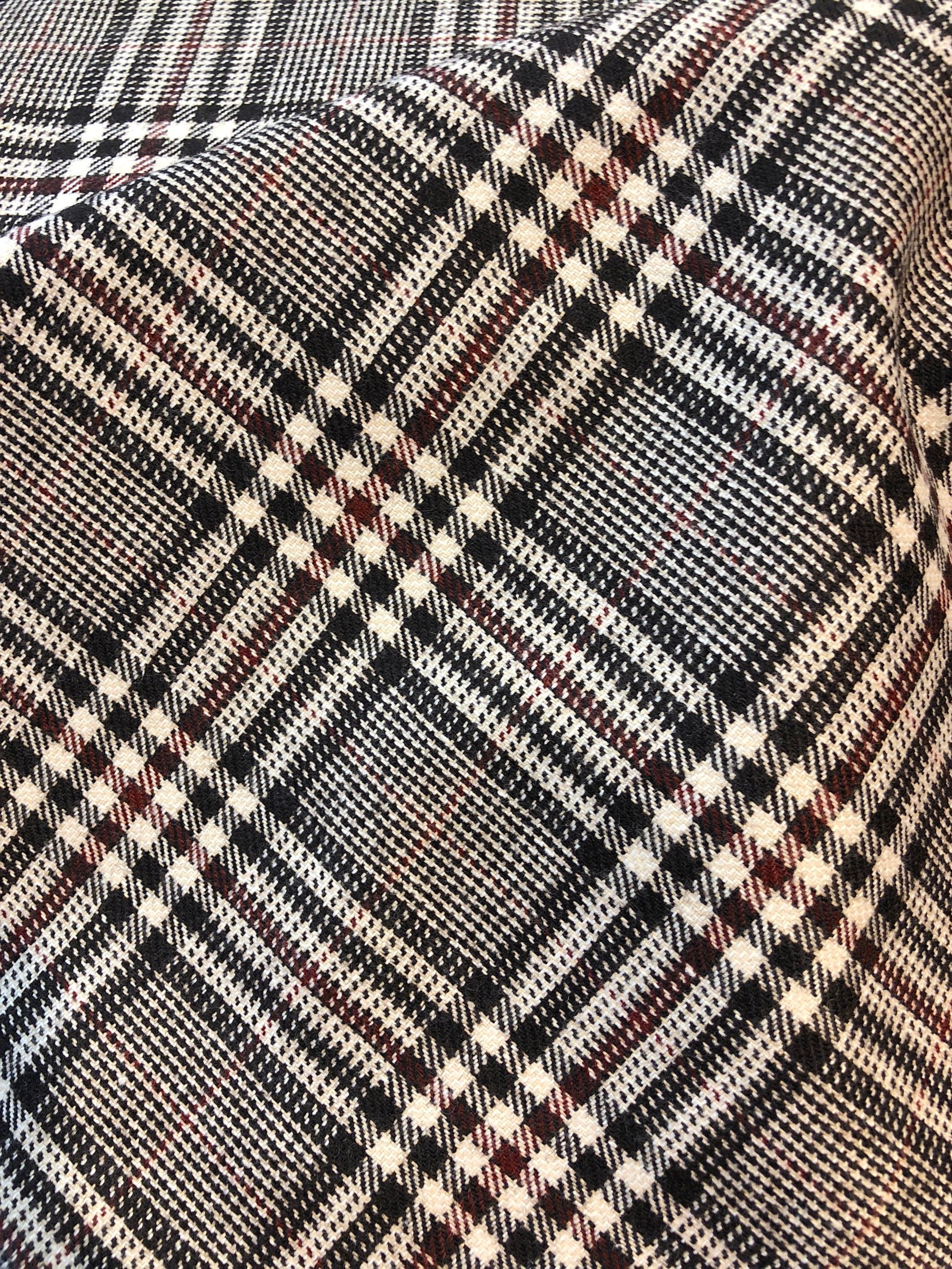 Tartan Plaid Check WOOL Fabric Brown Beige Suiting Material - buklefabrics